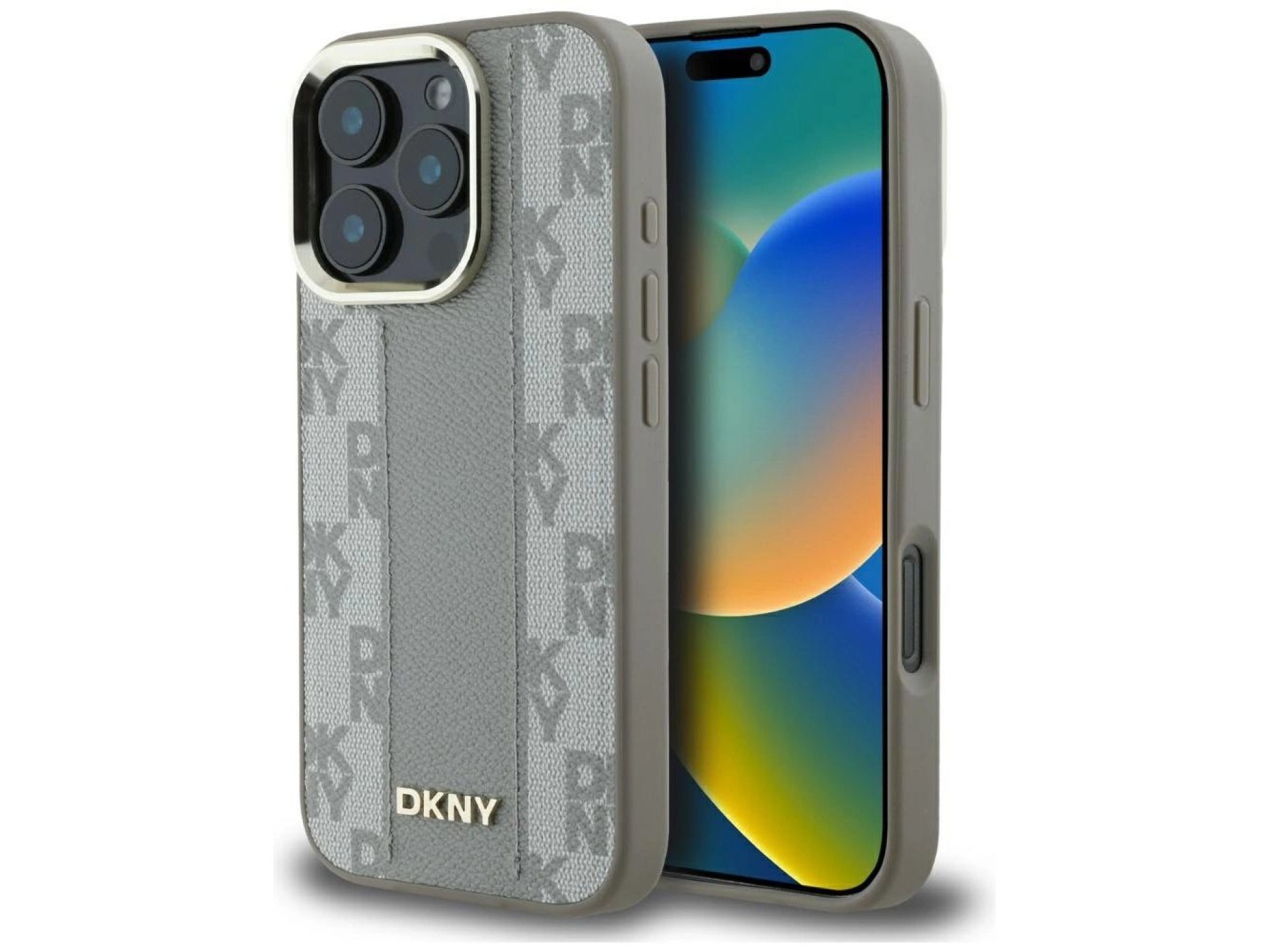 Capa DKNY com padrão xadrez e Magsafe para iPhone 16 Pro Max - Bege