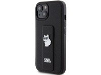 Capa Karl Lagerfeld Gripstand Saffiano Choupette Pins para iPhone 15 - preta Capa Karl Lagerfeld Gripstand Saffiano Choupette Pins para iPhone 15 - preta
