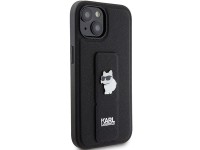 Capa Karl Lagerfeld Gripstand Saffiano Choupette Pins para iPhone 15 - preta Capa Karl Lagerfeld Gripstand Saffiano Choupette Pins para iPhone 15 - preta