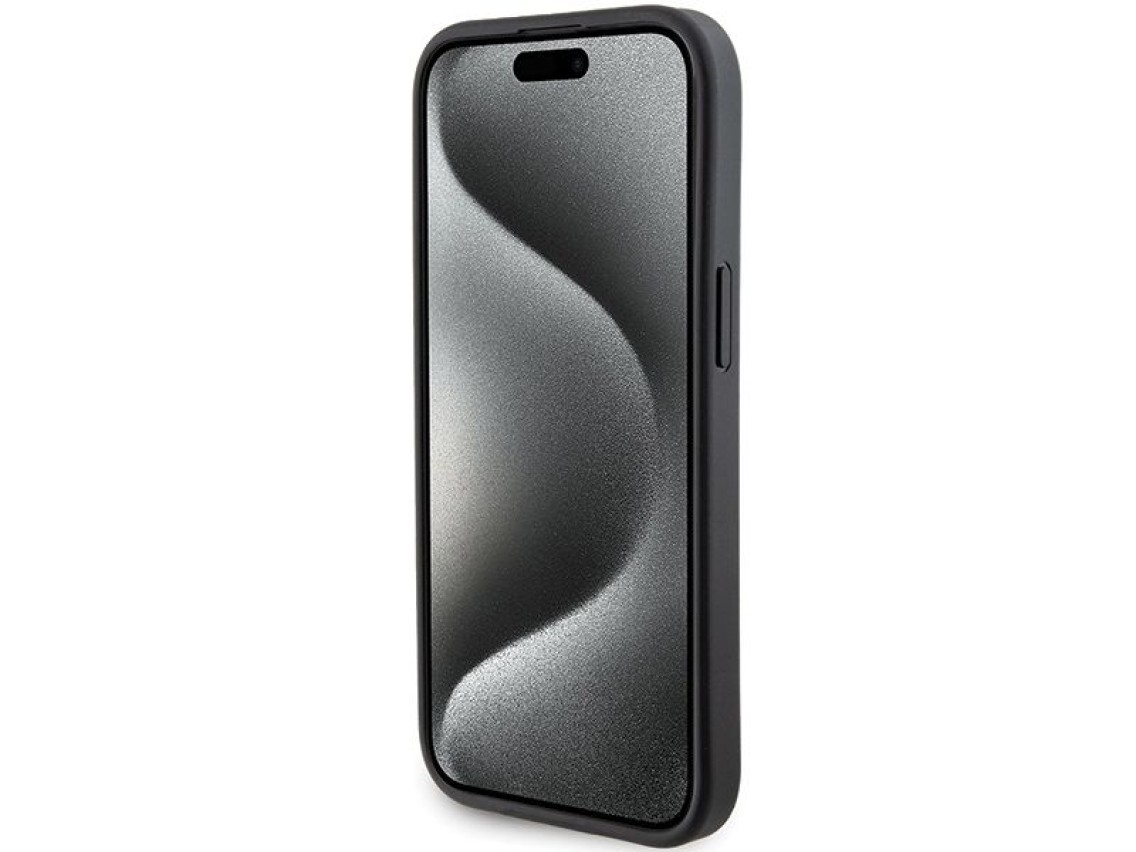 Capa Karl Lagerfeld Gripstand Saffiano Choupette Pins para iPhone 15 - preta