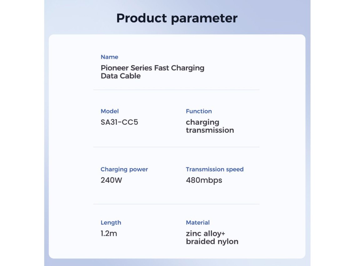 Joyroom Pioneer Series SA31-CC5 USB-C / USB-C 240W Cable 1.2m - Black