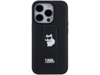 Karl Lagerfeld Gripstand Saffiano Choupette Pins case for iPhone 15 Pro - black