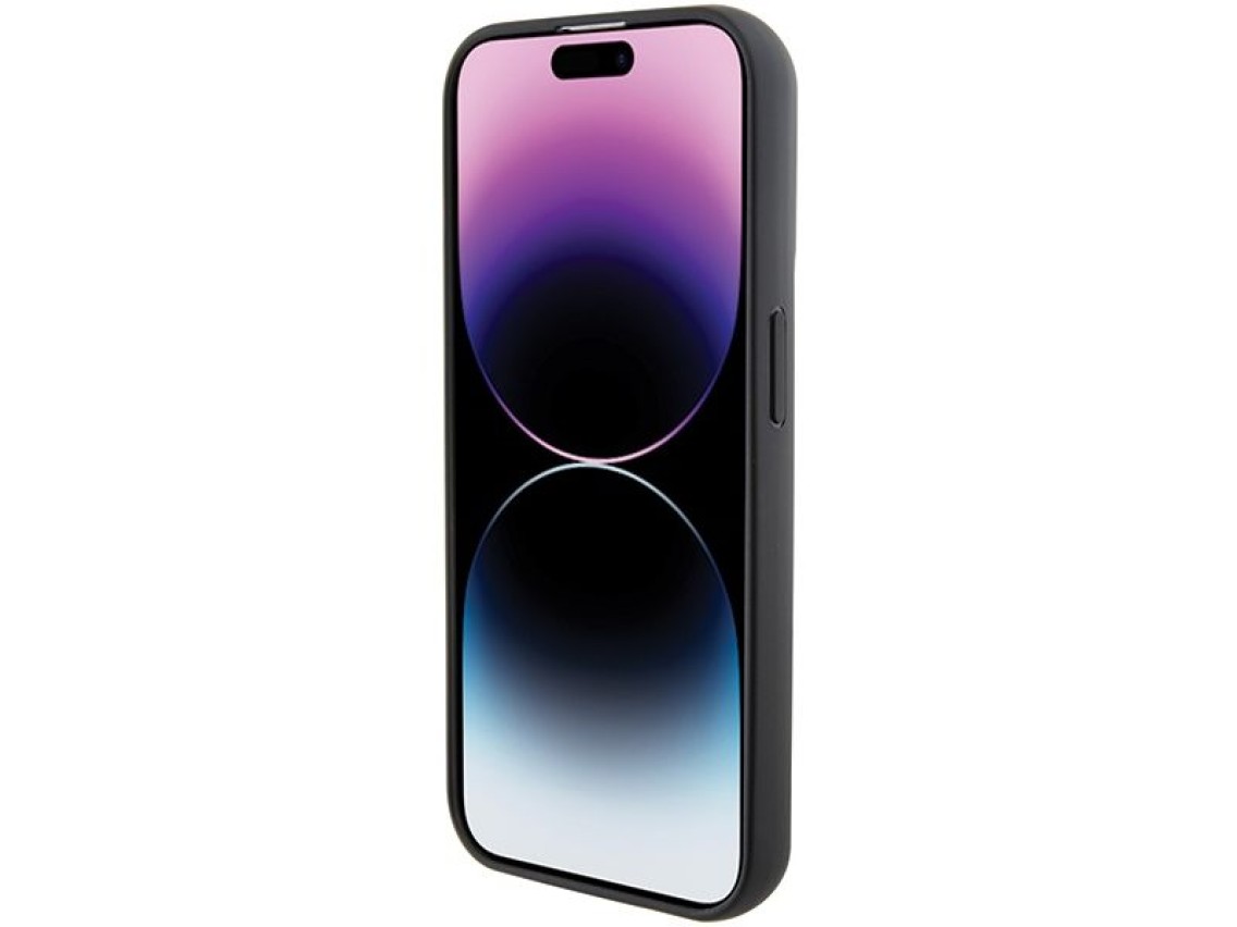 Karl Lagerfeld Gripstand Saffiano Choupette Pins case for iPhone 15 Pro - black