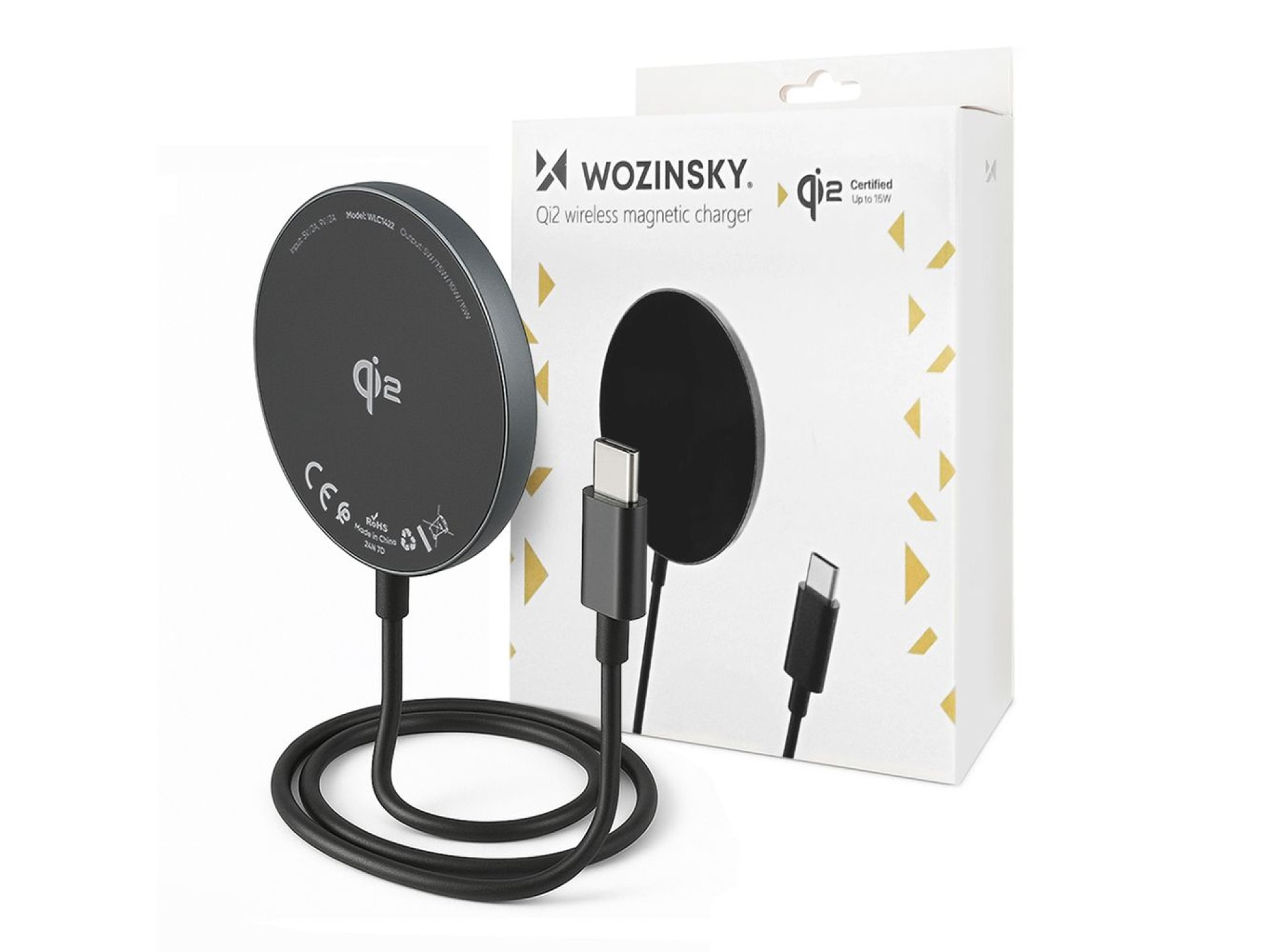 Carregador sem fio indutivo Qi2 Wozinsky de 15 W - Preto