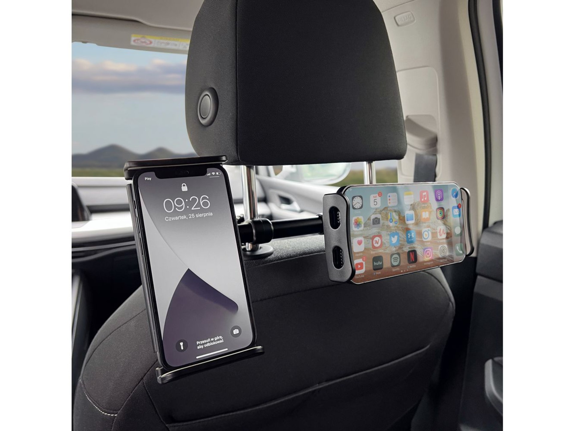 Suporte duplo para celular no encosto de cabeça do carro Wozinsky, preto (WTHBK1)