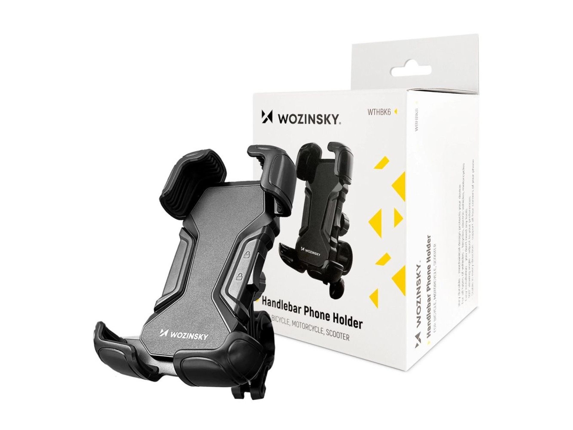 Wozinsky strong phone holder for bicycle, motorcycle, scooter handlebars, black (WBHBK6)