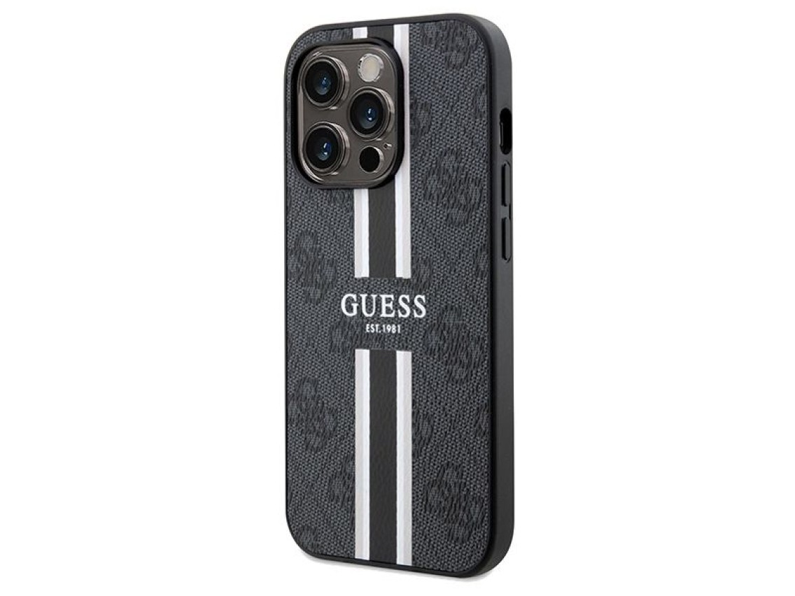 Funda Guess 4G con estampado de rayas y MagSafe para iPhone 15 Pro Max - negra