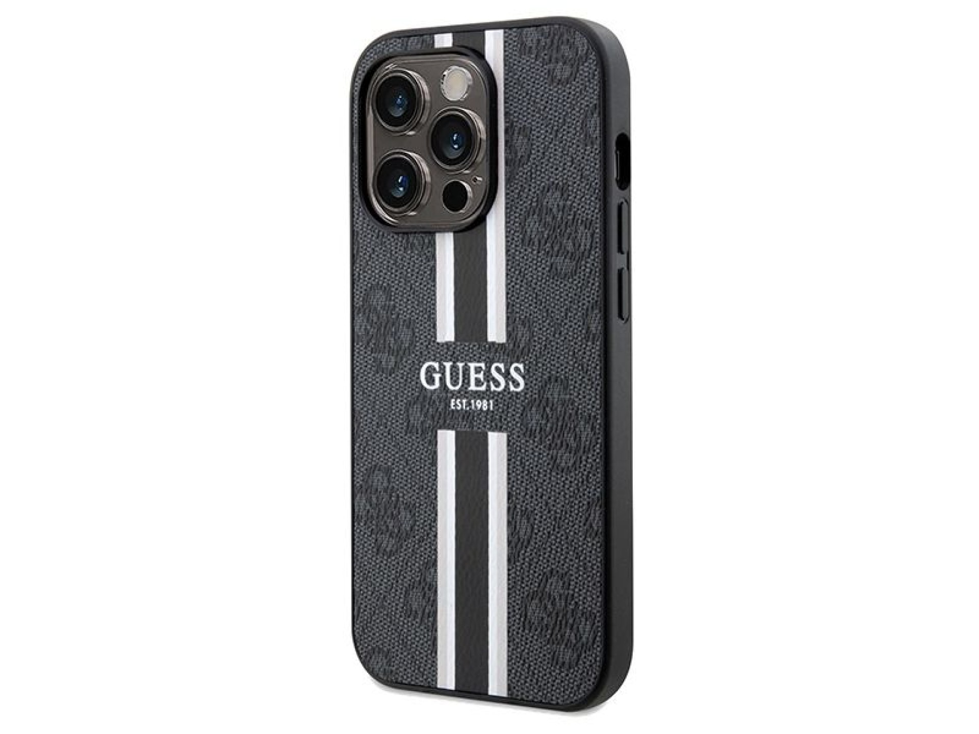 Funda Guess 4G con estampado de rayas y MagSafe para iPhone 15 Pro Max - negra
