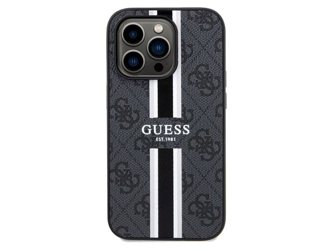 Funda Guess 4G con estampado de rayas y MagSafe para iPhone 15 Pro Max - negra