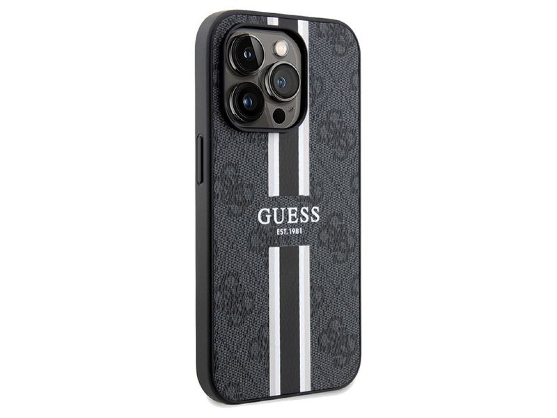 Funda Guess 4G con estampado de rayas y MagSafe para iPhone 15 Pro Max - negra