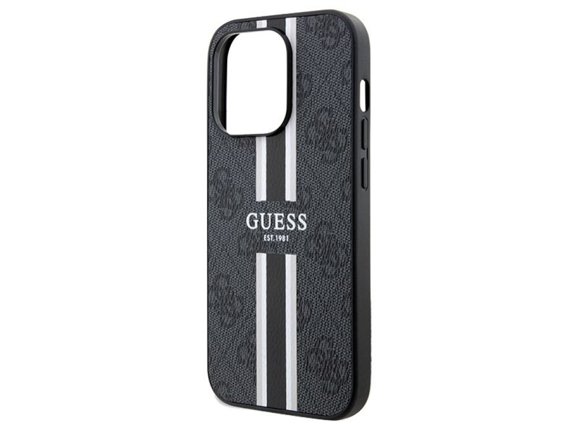Funda Guess 4G con estampado de rayas y MagSafe para iPhone 15 Pro Max - negra
