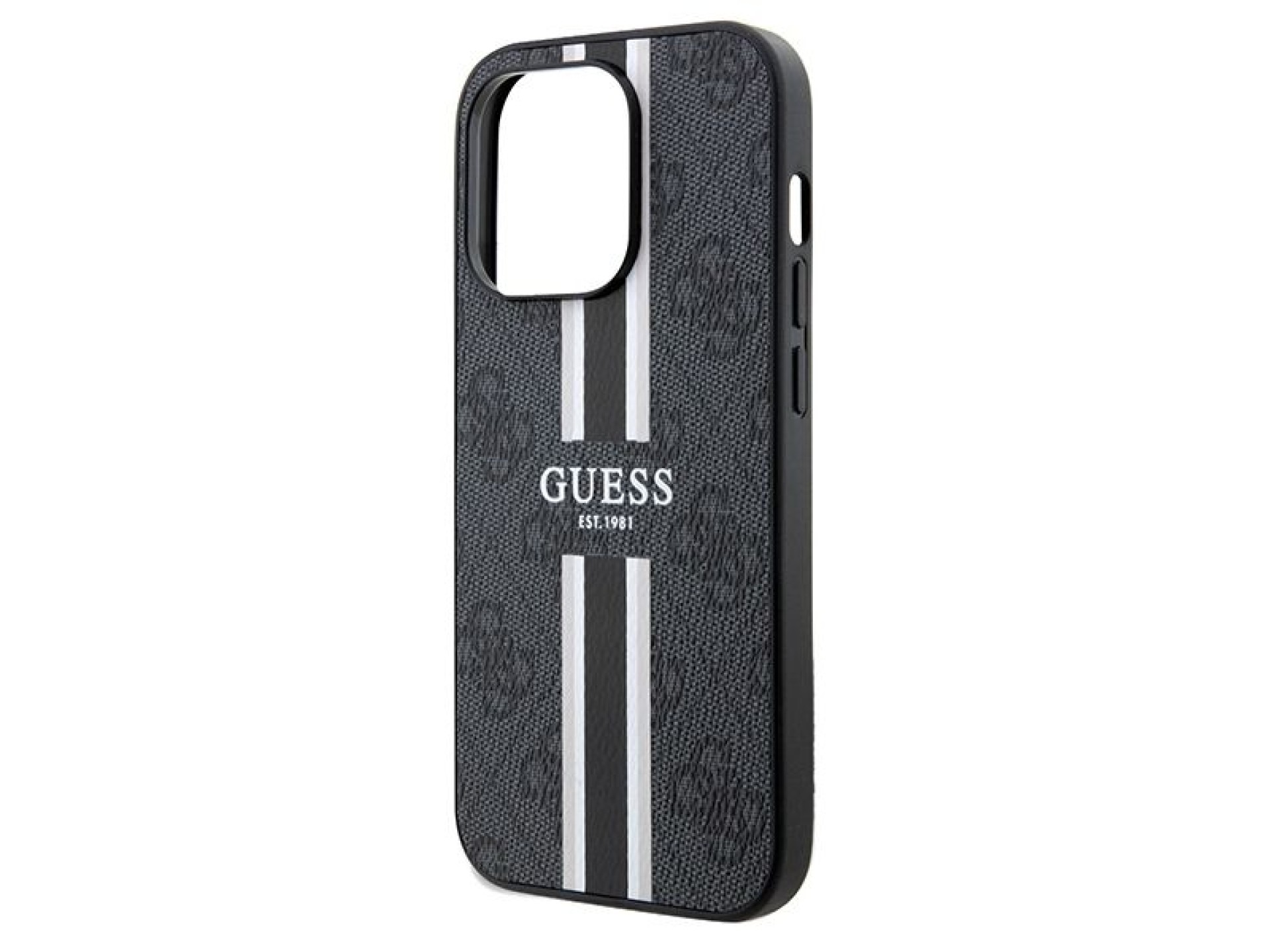 Funda Guess 4G con estampado de rayas y MagSafe para iPhone 15 Pro Max - negra