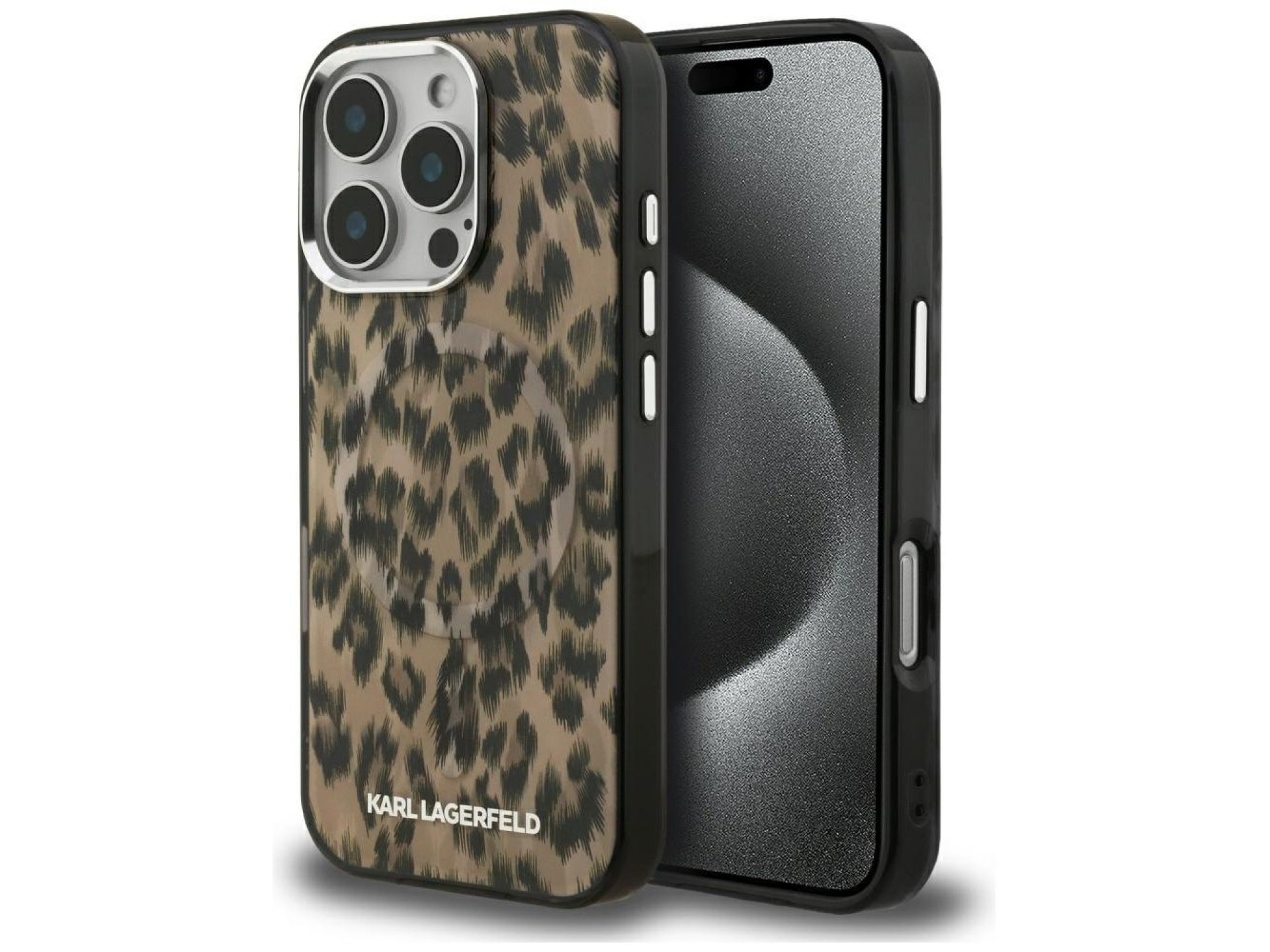 Capa MagSafe Karl Lagerfeld IML com estampa de leopardo para iPhone 16 Pro Max - Marrom