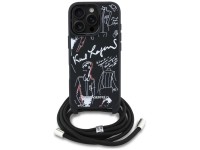 Karl Lagerfeld Crossbody Grained Pattern & Logo Case for iPhone 16 Pro Max - Black Karl Lagerfeld Crossbody Grained Pattern & Logo Case for iPhone 16 Pro Max - Black