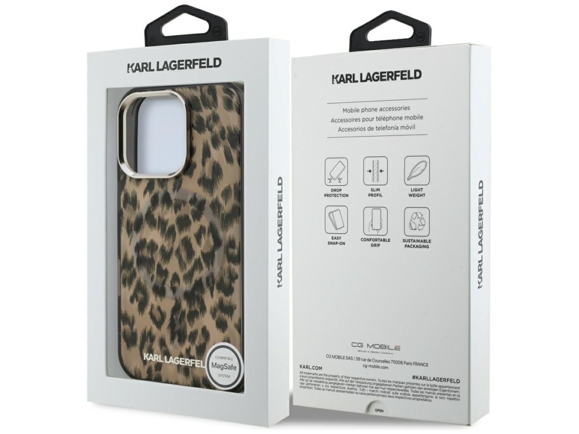 Capa MagSafe Karl Lagerfeld IML com estampa de leopardo para iPhone 16 Pro Max - Marrom