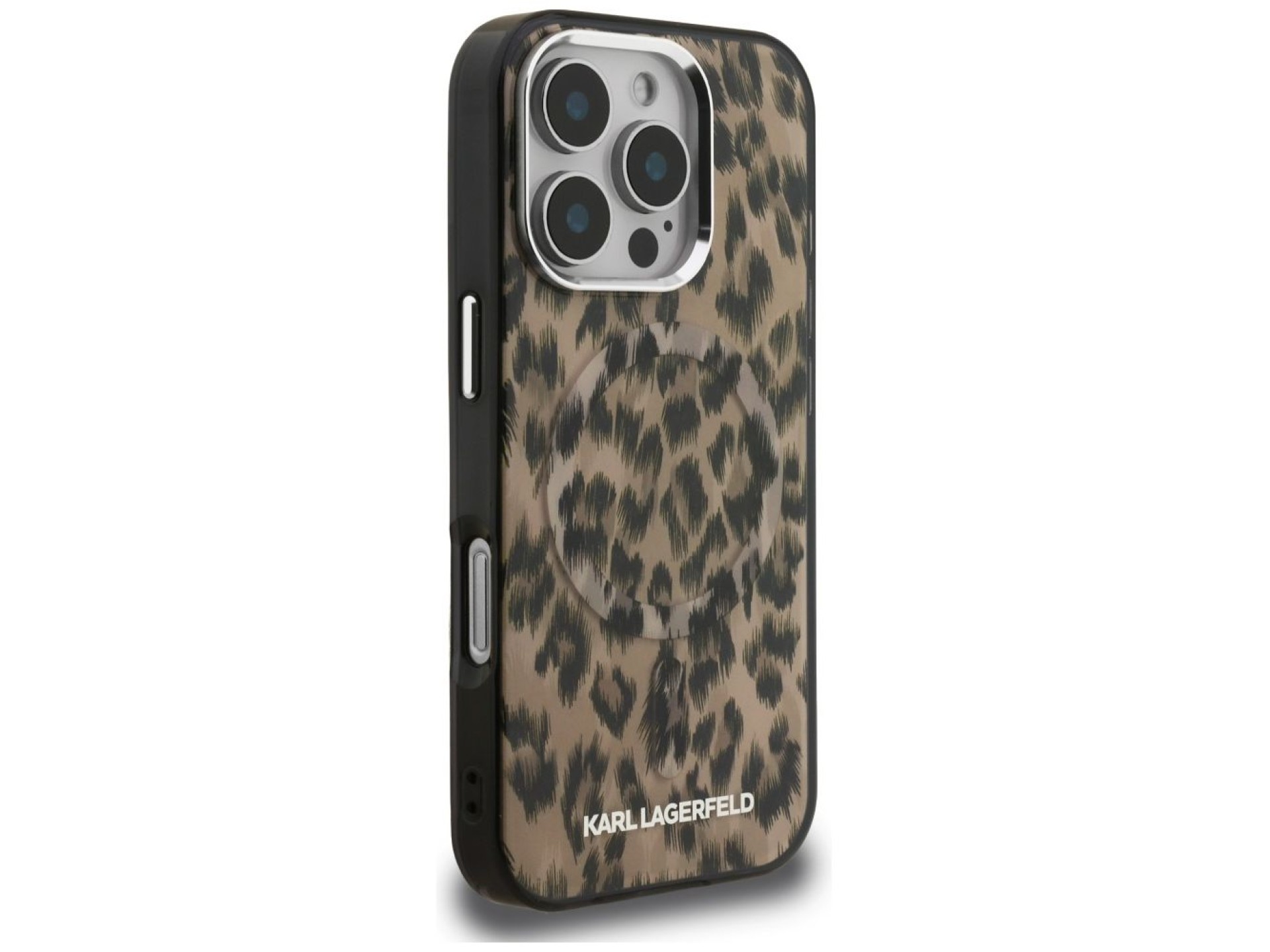Capa MagSafe Karl Lagerfeld IML com estampa de leopardo para iPhone 16 Pro Max - Marrom