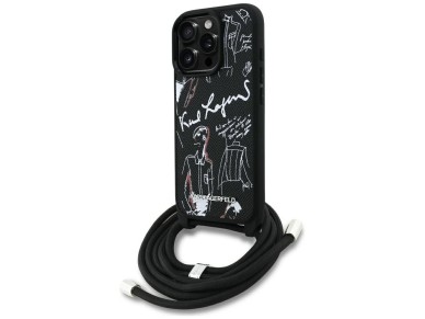 Karl Lagerfeld Crossbody Grained Pattern & Logo Case for iPhone 16 Pro Max - Black Karl Lagerfeld Crossbody Grained Pattern & Logo Case for iPhone 16 Pro Max - Black