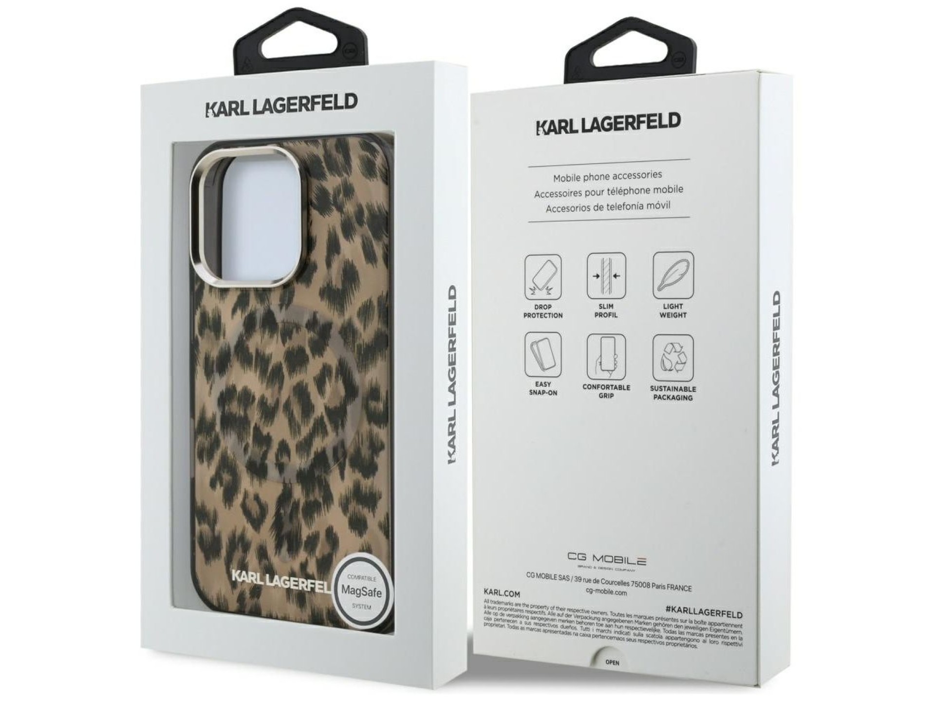 Capa MagSafe Karl Lagerfeld IML com estampa de leopardo para iPhone 16 Pro Max - Marrom