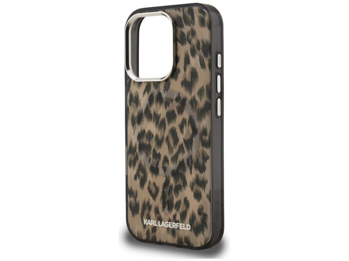 Capa MagSafe Karl Lagerfeld IML com estampa de leopardo para iPhone 16 Pro Max - Marrom