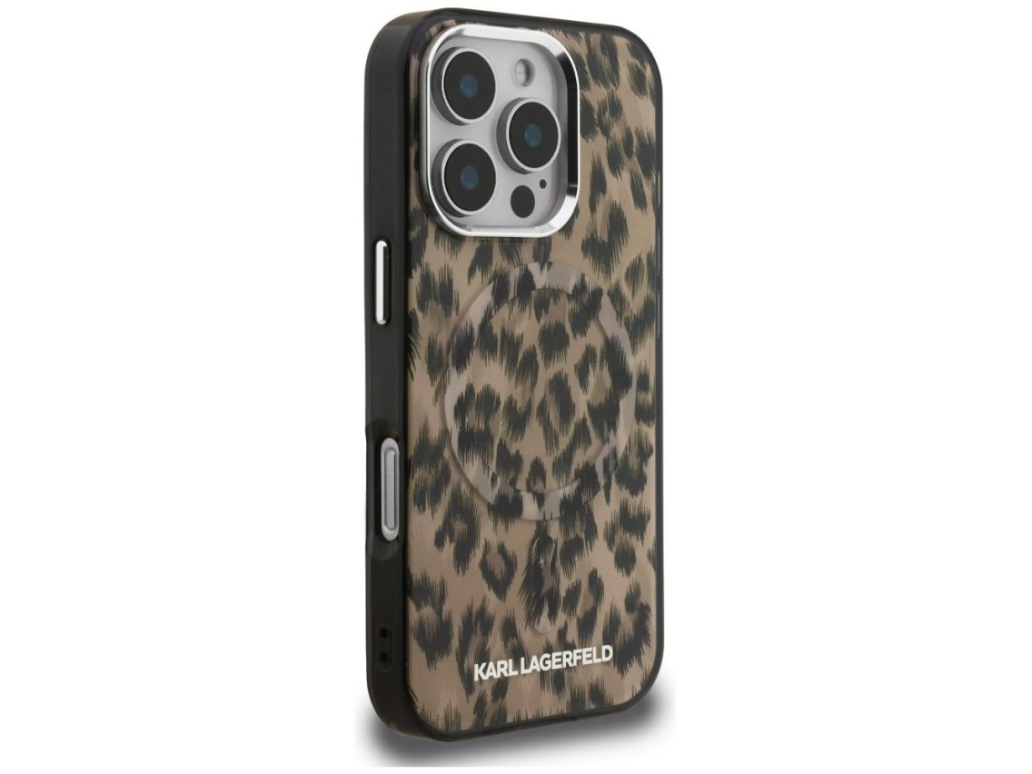 Capa MagSafe Karl Lagerfeld IML com estampa de leopardo para iPhone 16 Pro Max - Marrom