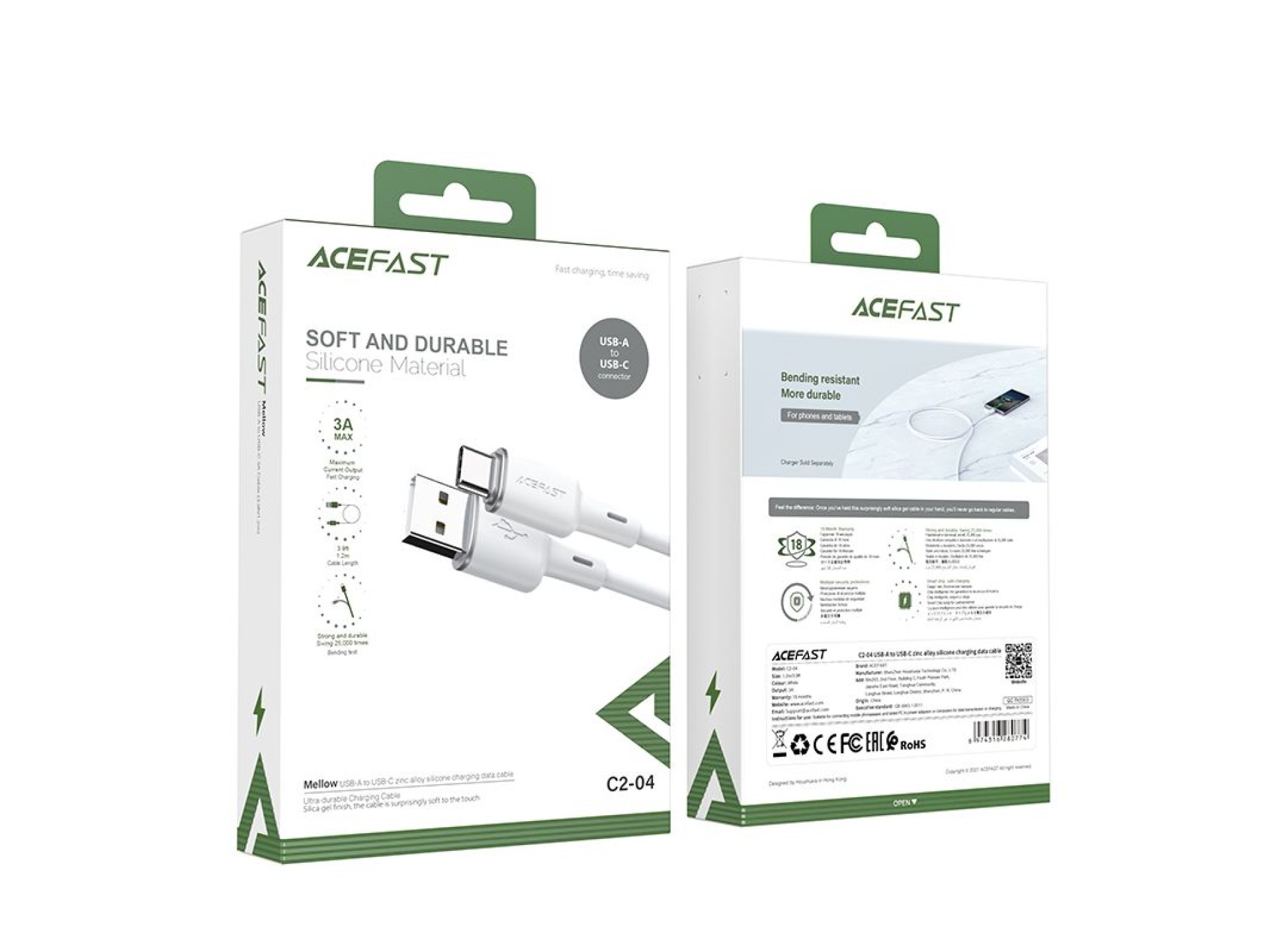 Cable USB Acefast - USB Tipo C 1,2 m, 3 A blanco (C2-04 blanco)
