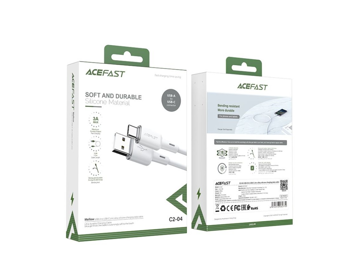 Cable USB Acefast - USB Tipo C 1,2 m, 3 A blanco (C2-04 blanco)