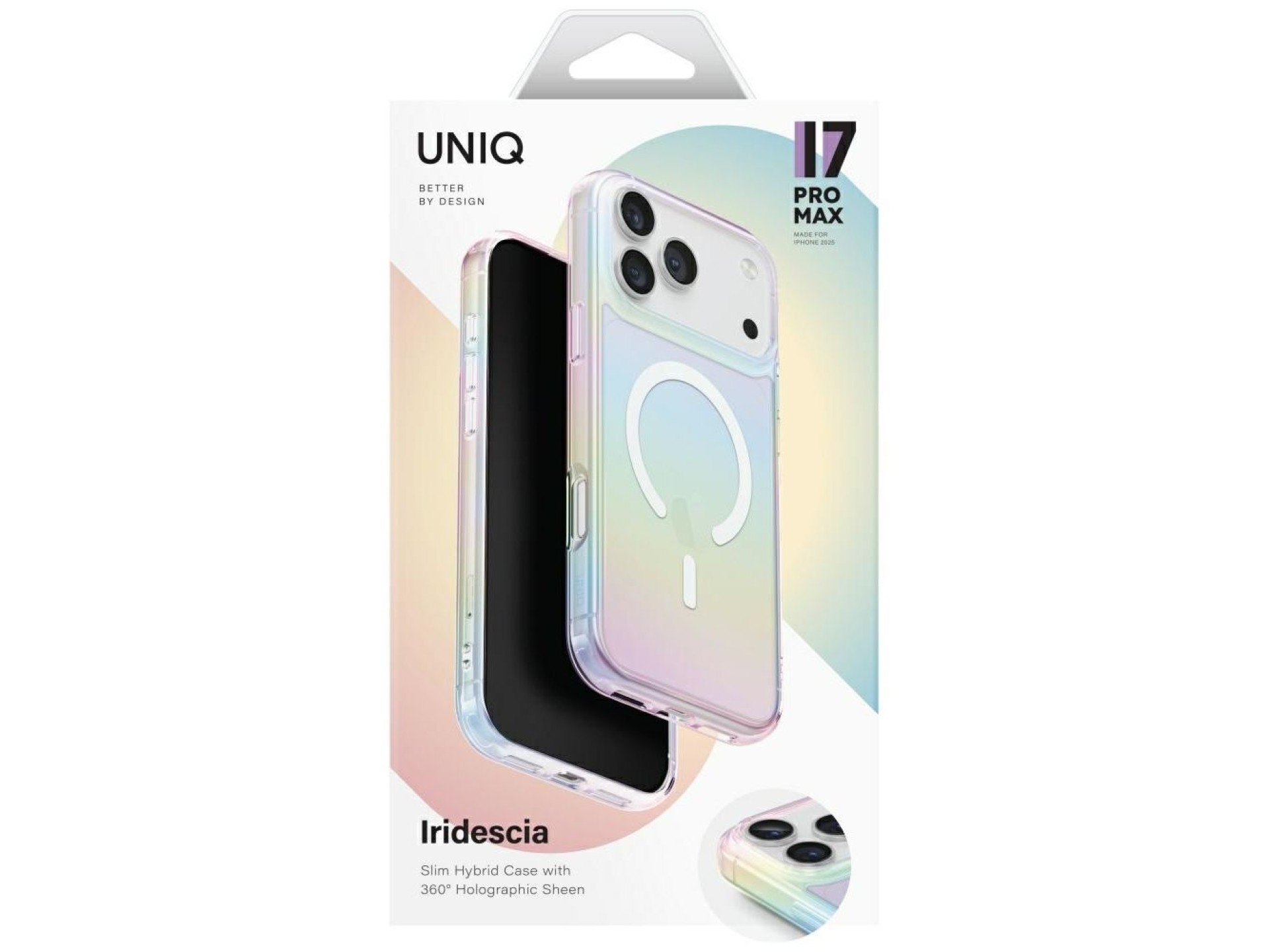 Capa Uniq Iridescia para iPhone 17 Pro Max com carregamento Magclick - Multicolorida