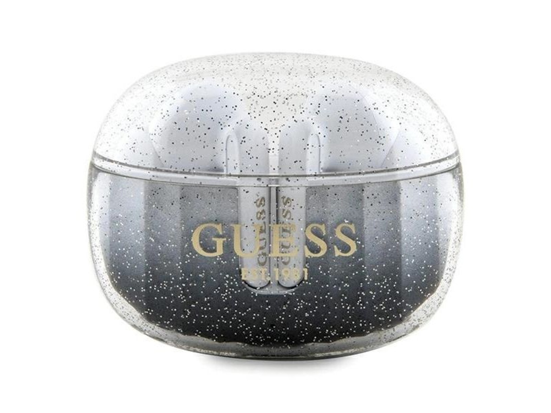 Fones de ouvido Bluetooth Guess Glitter Gradient TWS com base de carregamento - preto