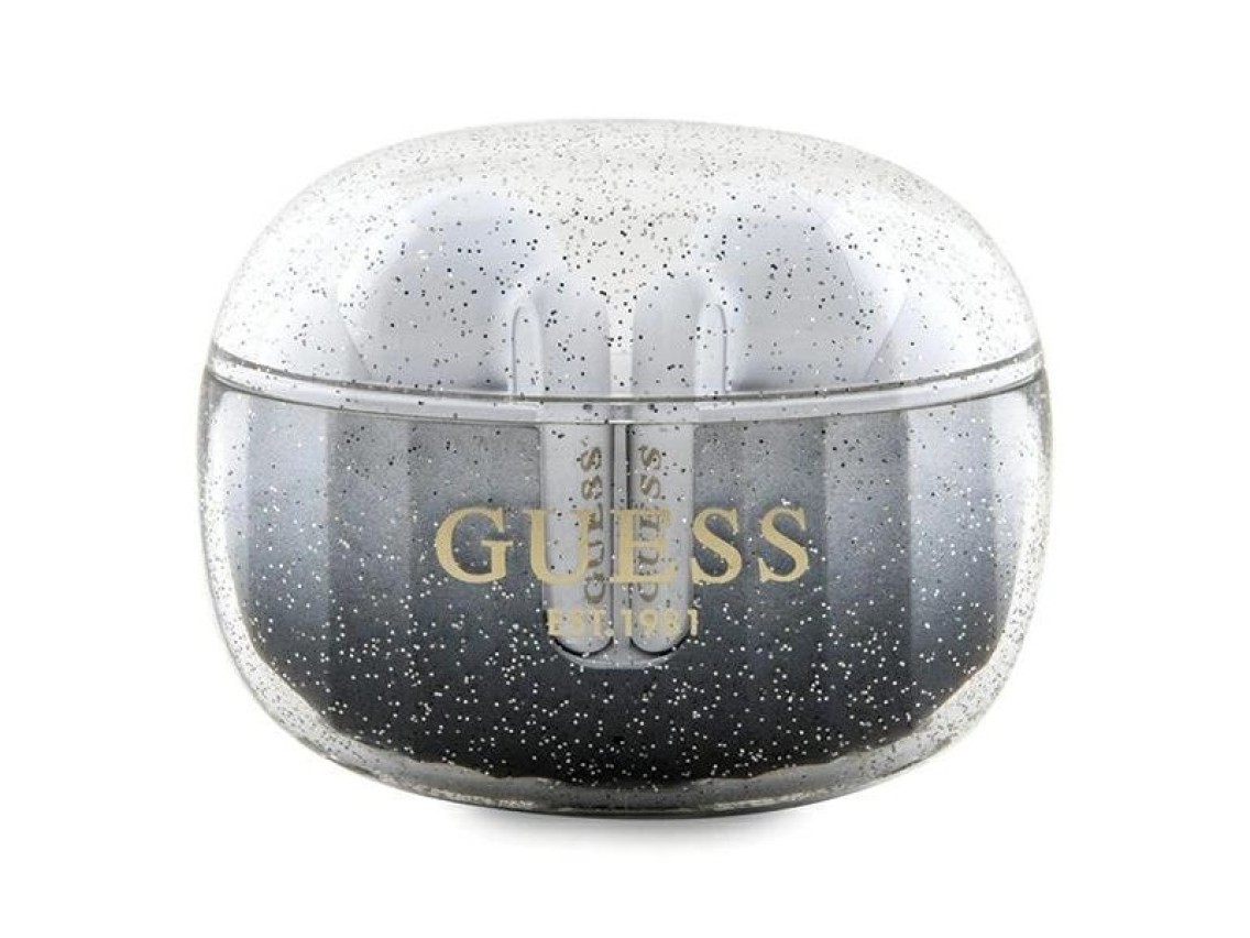 Fones de ouvido Bluetooth Guess Glitter Gradient TWS com base de carregamento - preto