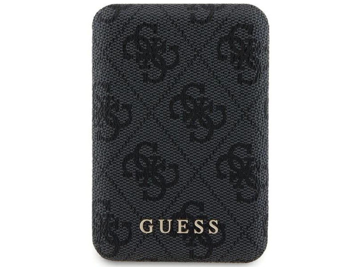 Guess Powerbank inductive 15W GUPB5FP4EMGK 5000mAh black/black 4G Leather Metal Logo MagSafe
