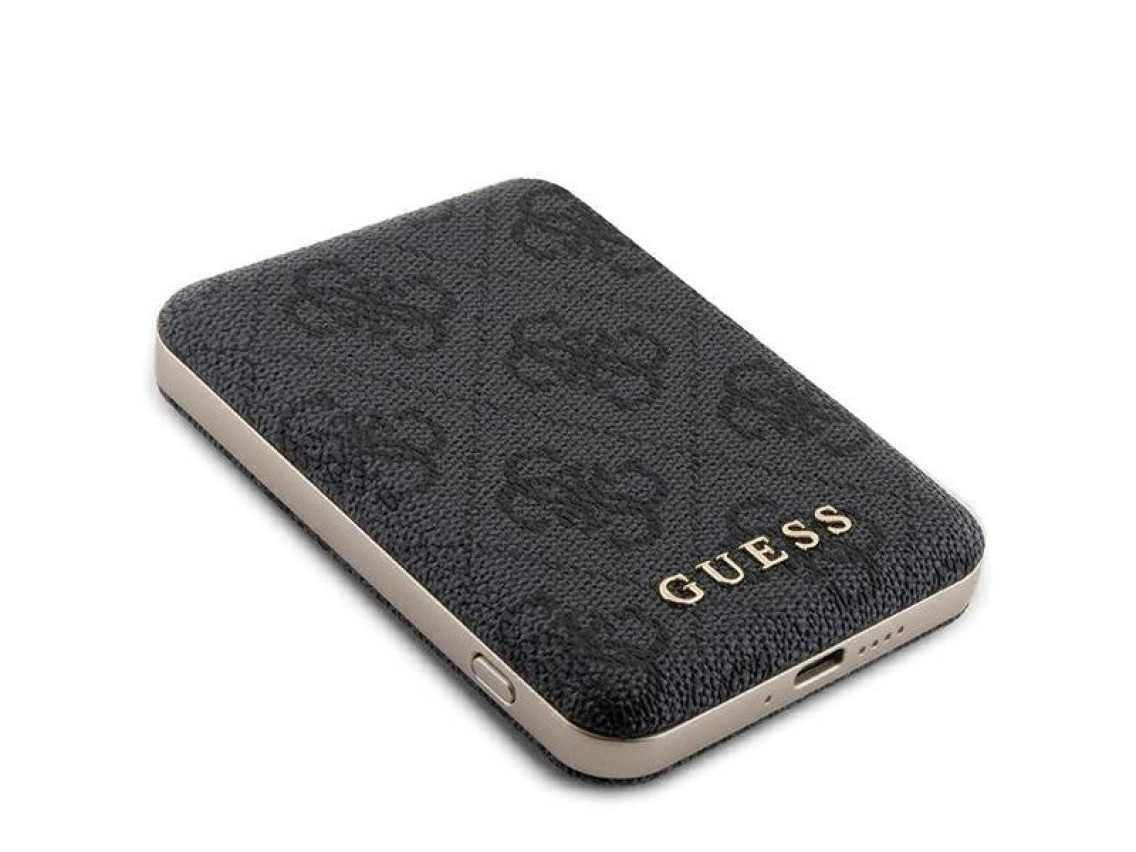 Guess Powerbank inductive 15W GUPB5FP4EMGK 5000mAh black/black 4G Leather Metal Logo MagSafe