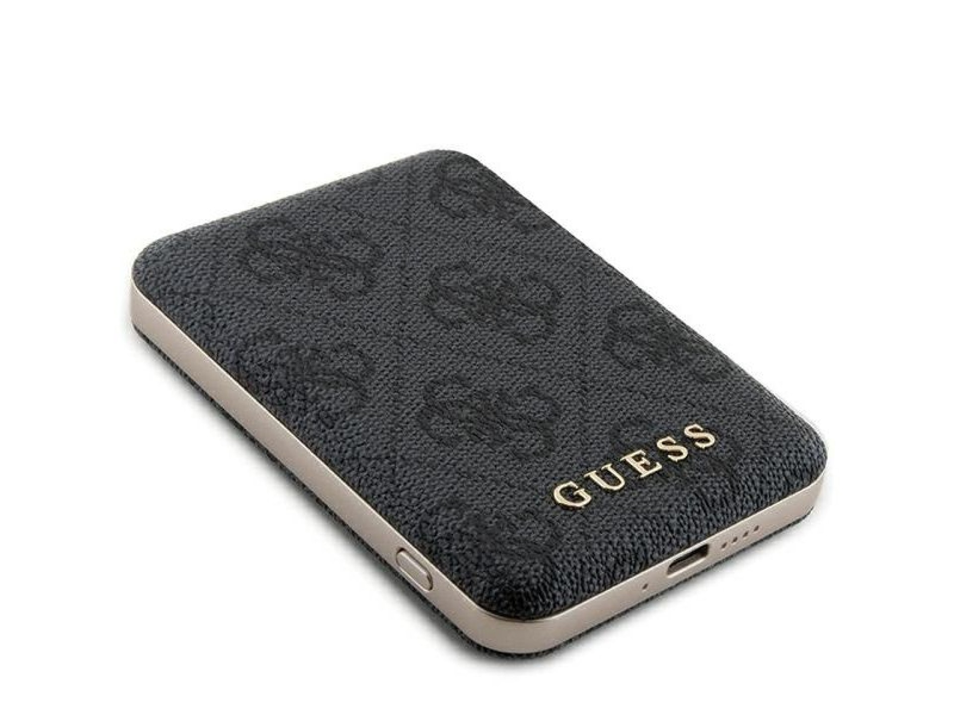 Guess Powerbank inductive 15W GUPB5FP4EMGK 5000mAh black/black 4G Leather Metal Logo MagSafe