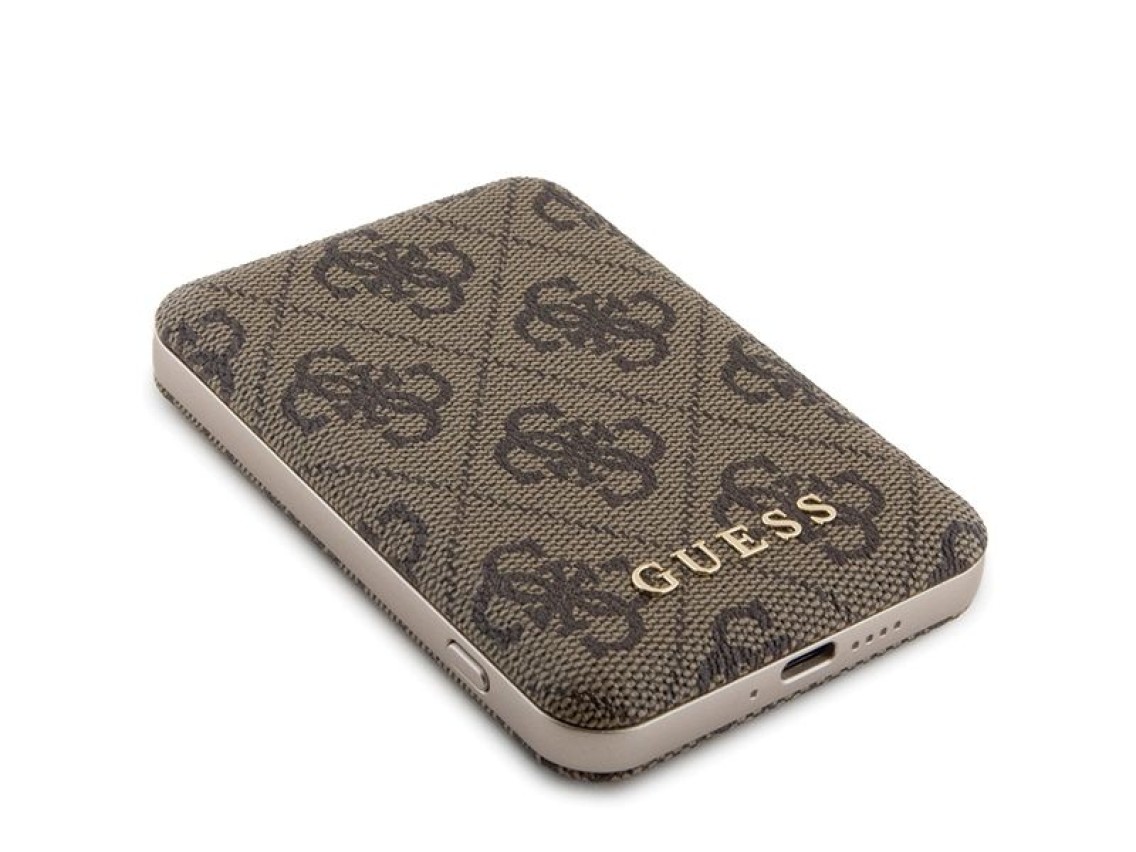 Guess Powerbank inductive 15W GUPB5FP4EMGW 5000mAh brown/brown 4G Leather Metal Logo MagSafe