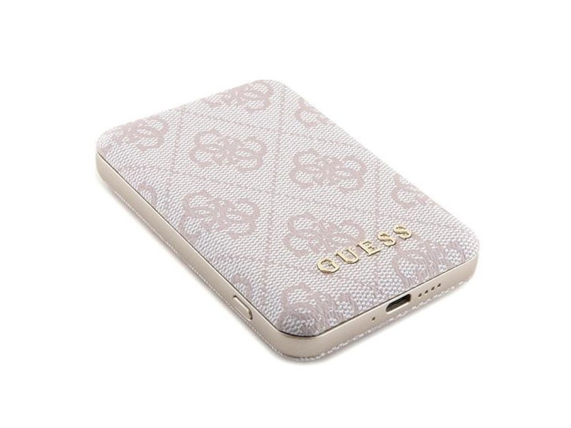 Guess Powerbank inductive 15W GUPB5FP4EMGP 5000mAh pink/pink 4G Leather Metal Logo MagSafe