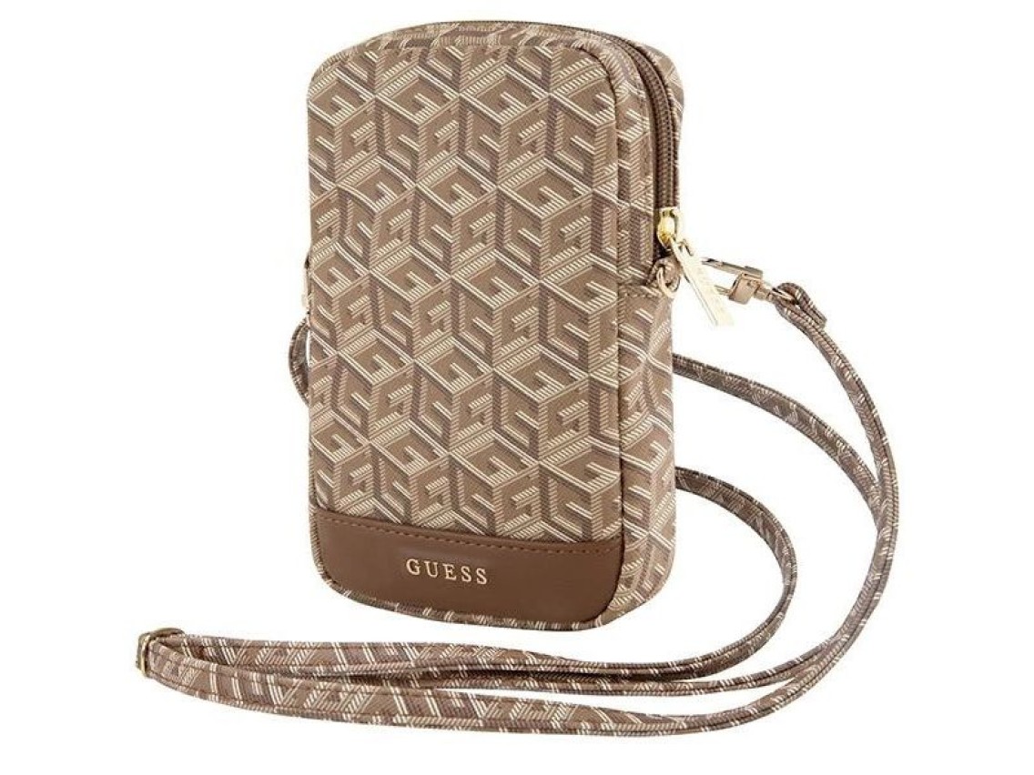 Bolsa para celular Guess Zip GCube Bottom Stripe - marrom