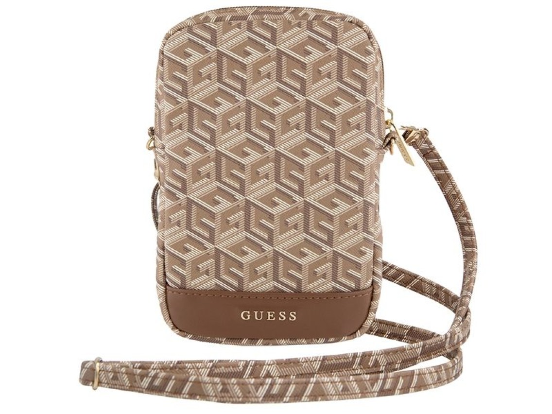 Bolsa para celular Guess Zip GCube Bottom Stripe - marrom