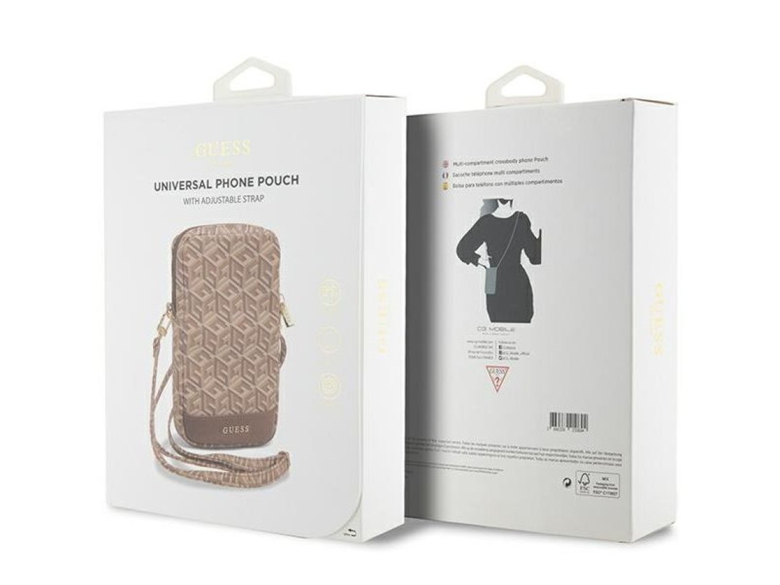 Bolsa para celular Guess Zip GCube Bottom Stripe - marrom