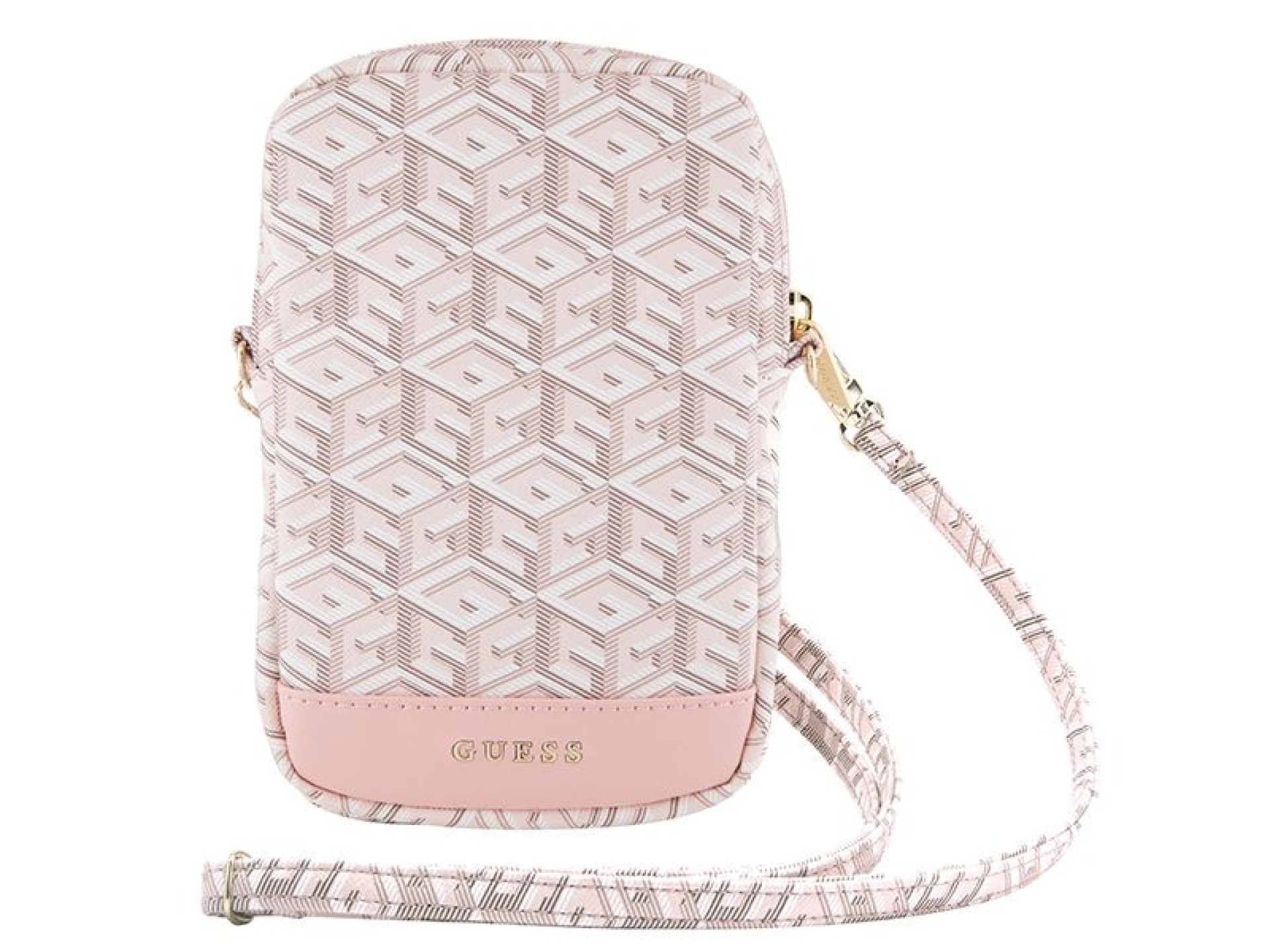 Bolso para teléfono Guess Zip GCube Bottom Stripe - rosa