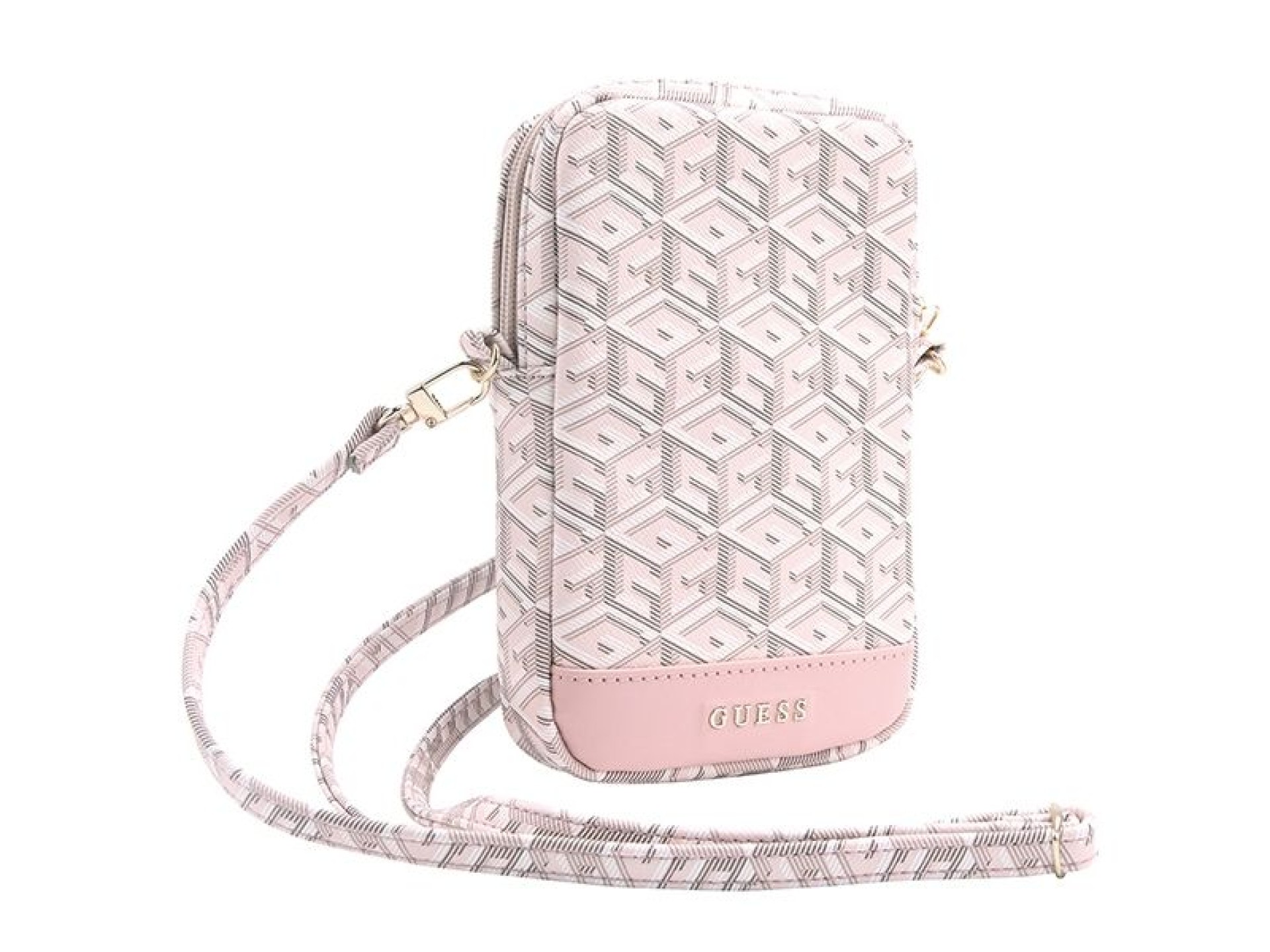 Bolso para teléfono Guess Zip GCube Bottom Stripe - rosa