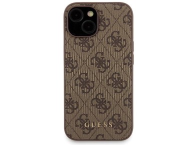 Funda Guess 4G con logo met�lico para iPhone 15 + bater�a externa MagSafe de 5000 mAh - marr�n