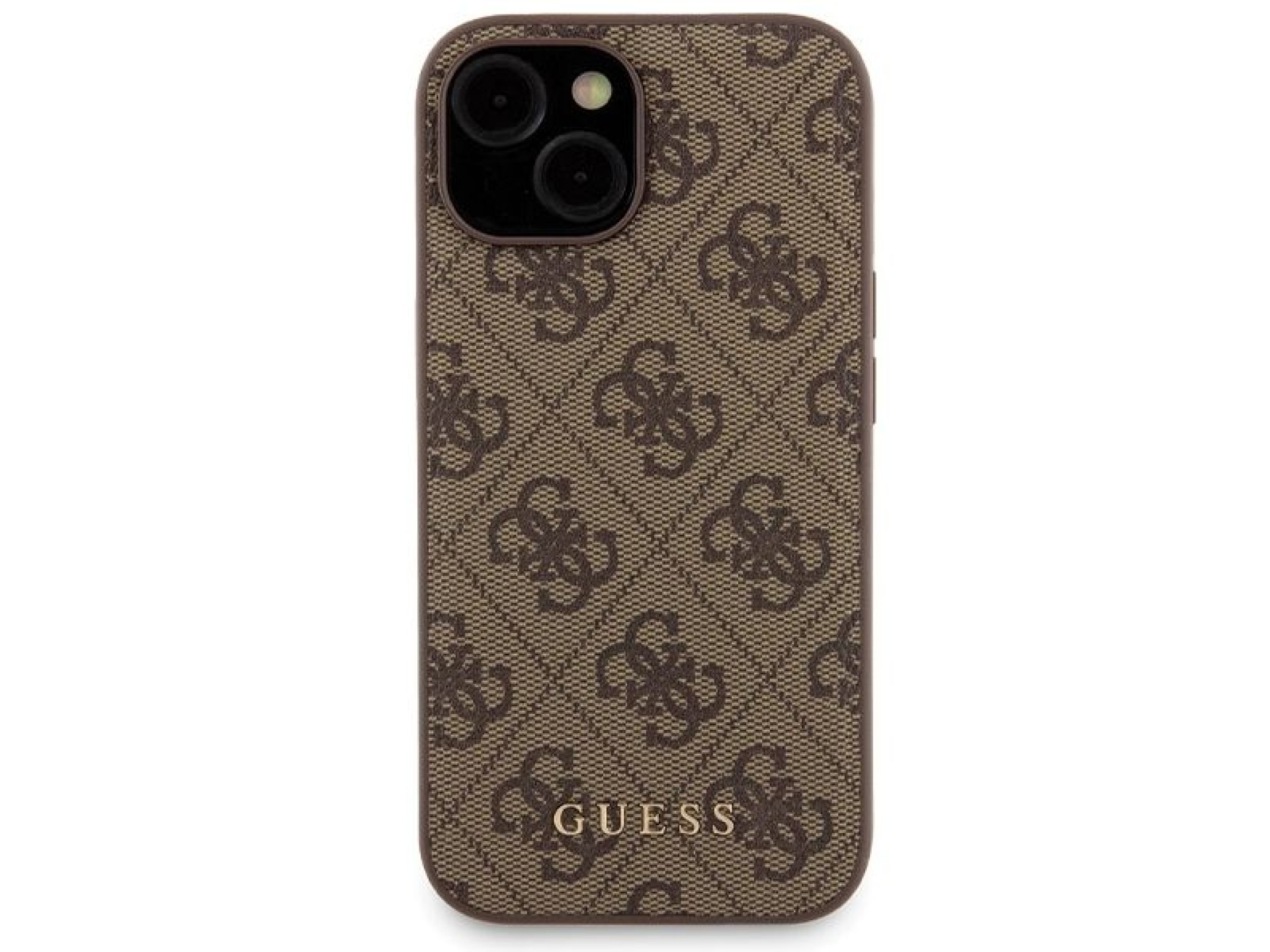 Conjunto Guess 4G com capa Metal Logo para iPhone 15 + carregador portátil MagSafe de 5000mAh - marr