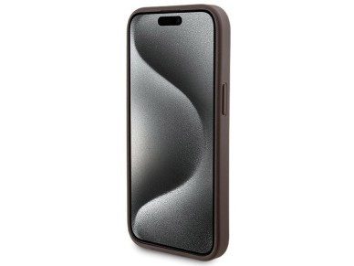 Funda Guess 4G con logo met�lico para iPhone 15 + bater�a externa MagSafe de 5000 mAh - marr�n