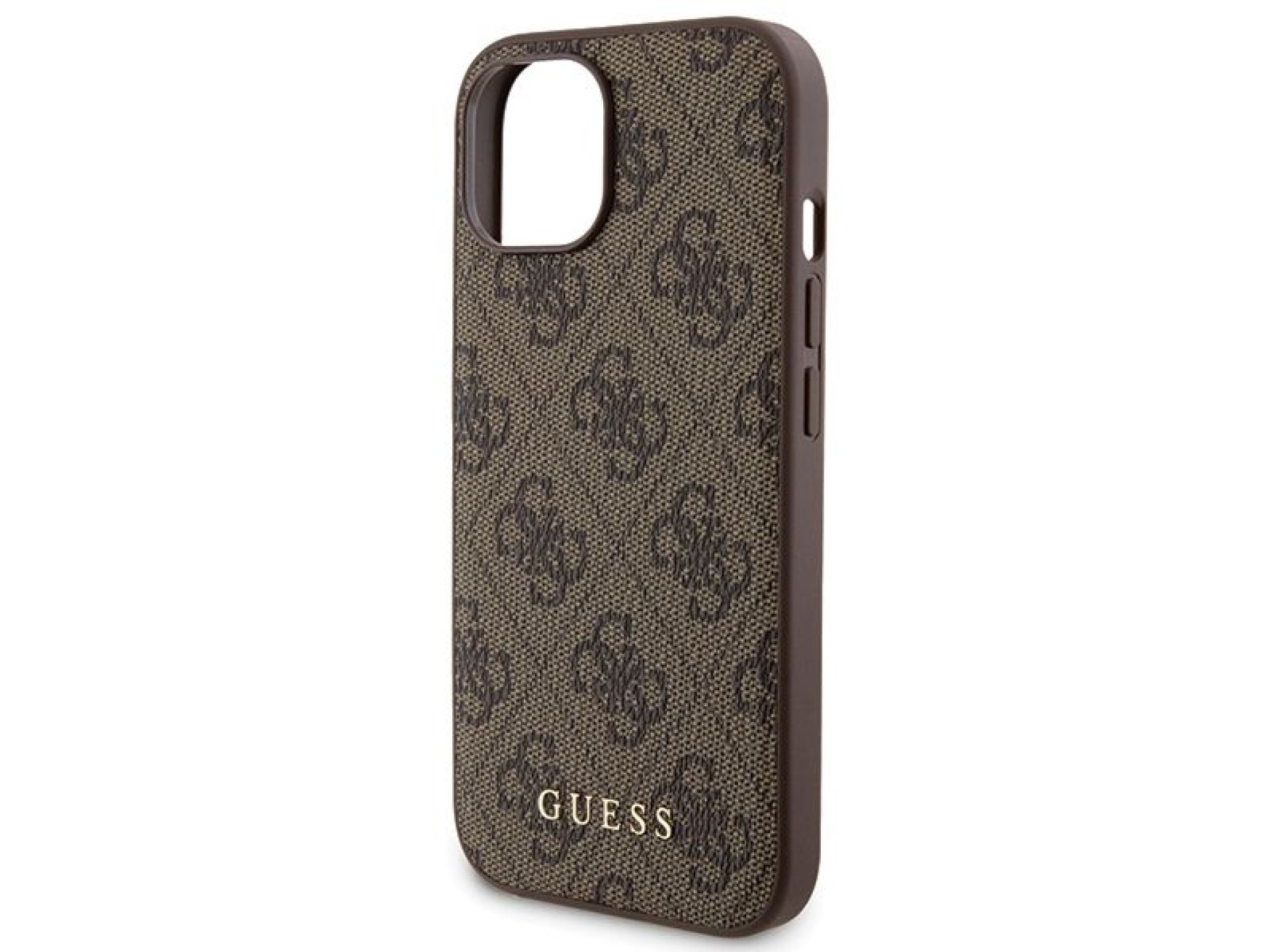Conjunto Guess 4G com capa Metal Logo para iPhone 15 + carregador portátil MagSafe de 5000mAh - marr