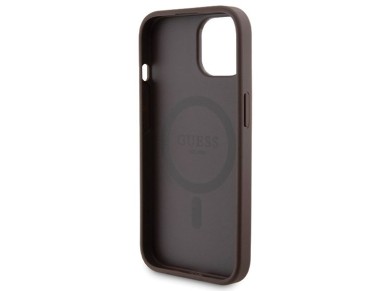 Funda Guess 4G con logo met�lico para iPhone 15 + bater�a externa MagSafe de 5000 mAh - marr�n