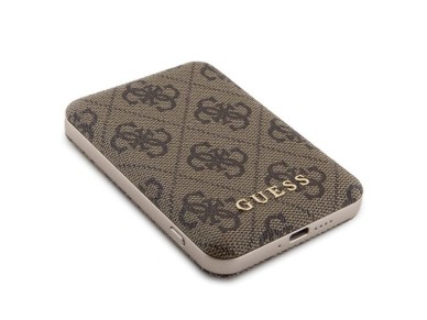 Funda Guess 4G con logo met�lico para iPhone 15 + bater�a externa MagSafe de 5000 mAh - marr�n