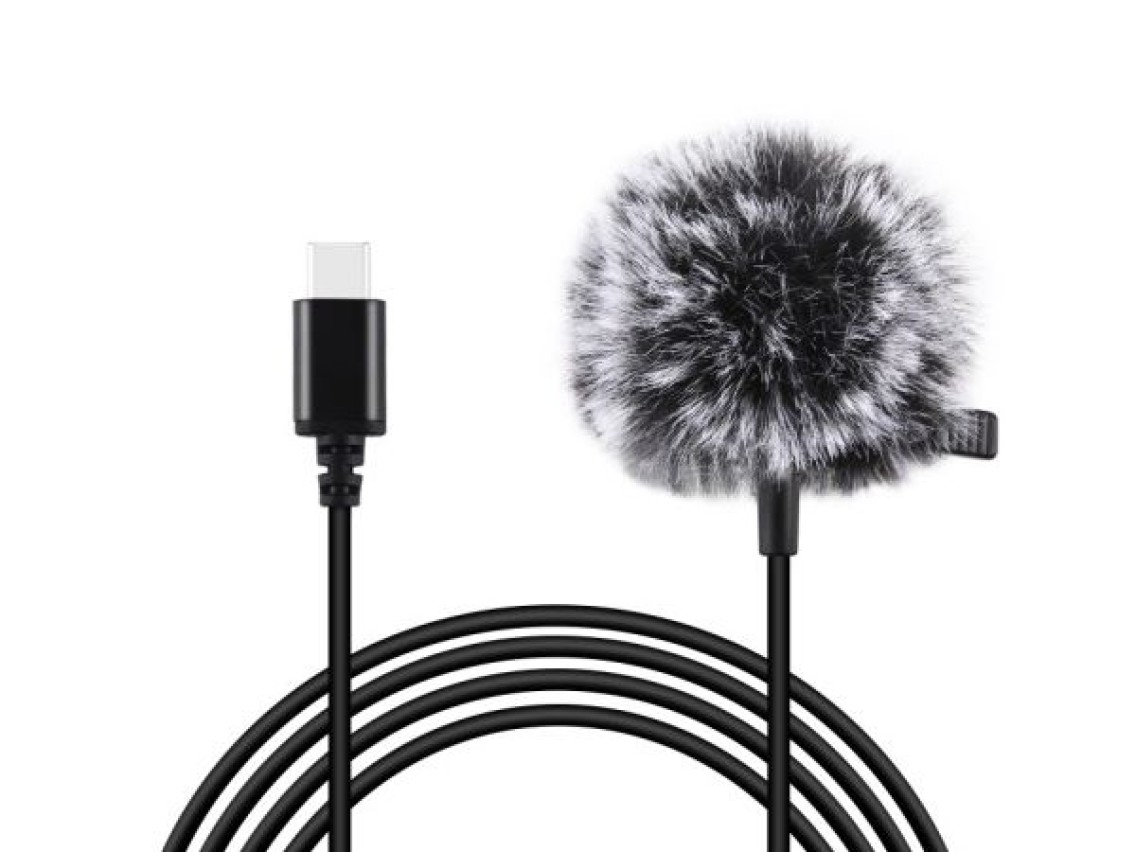 Microfone de lapela Jack Puluz com clipe PU425 1,5m USB-C