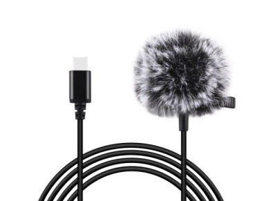 Microfone de lapela Jack Puluz com clipe PU425 1,5m USB-C