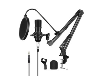 Microfone condensador Puluz PU612B para est�dio e transmiss�o.