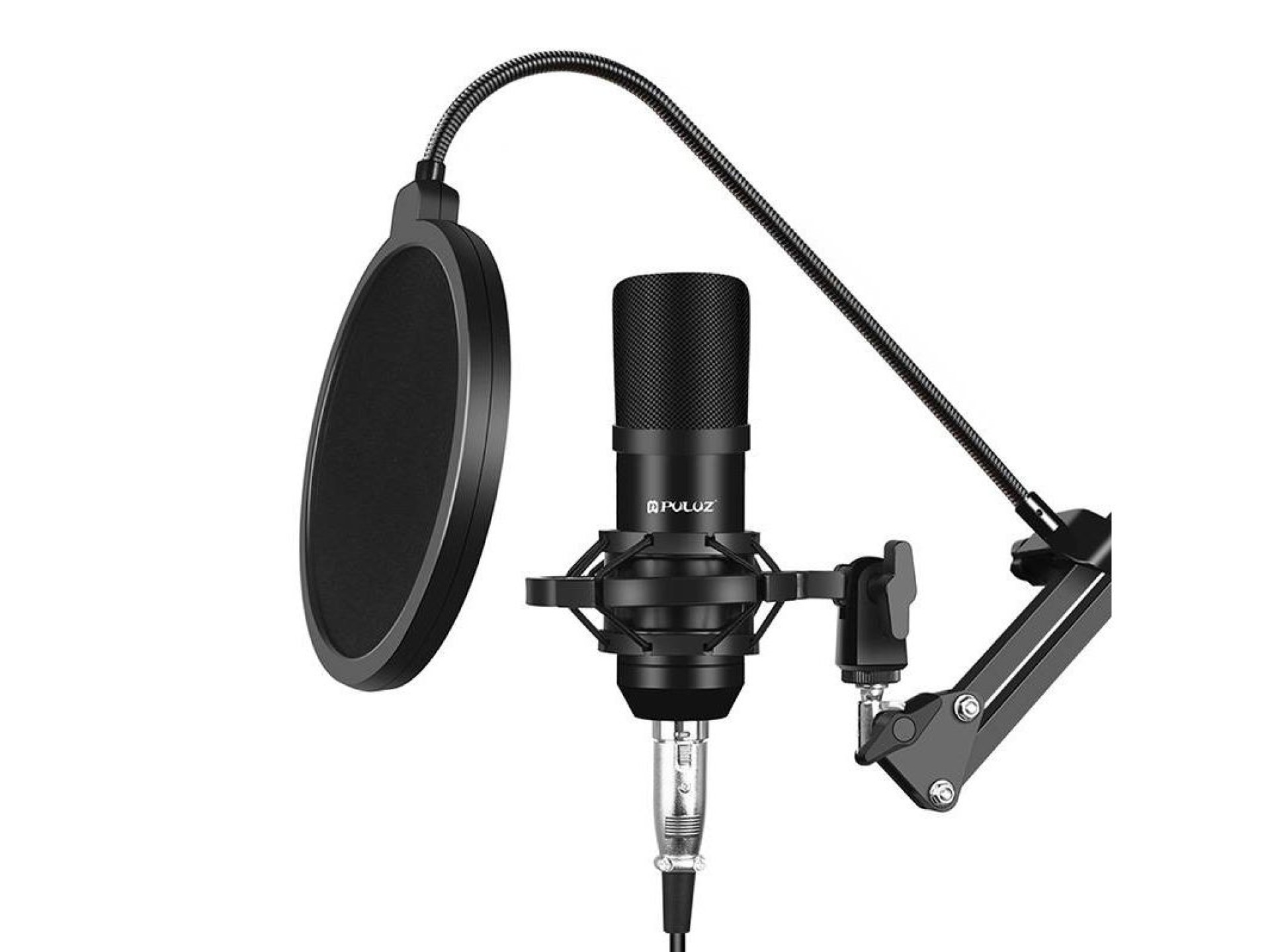 Microfone condensador Puluz PU612B para estúdio e transmissão.