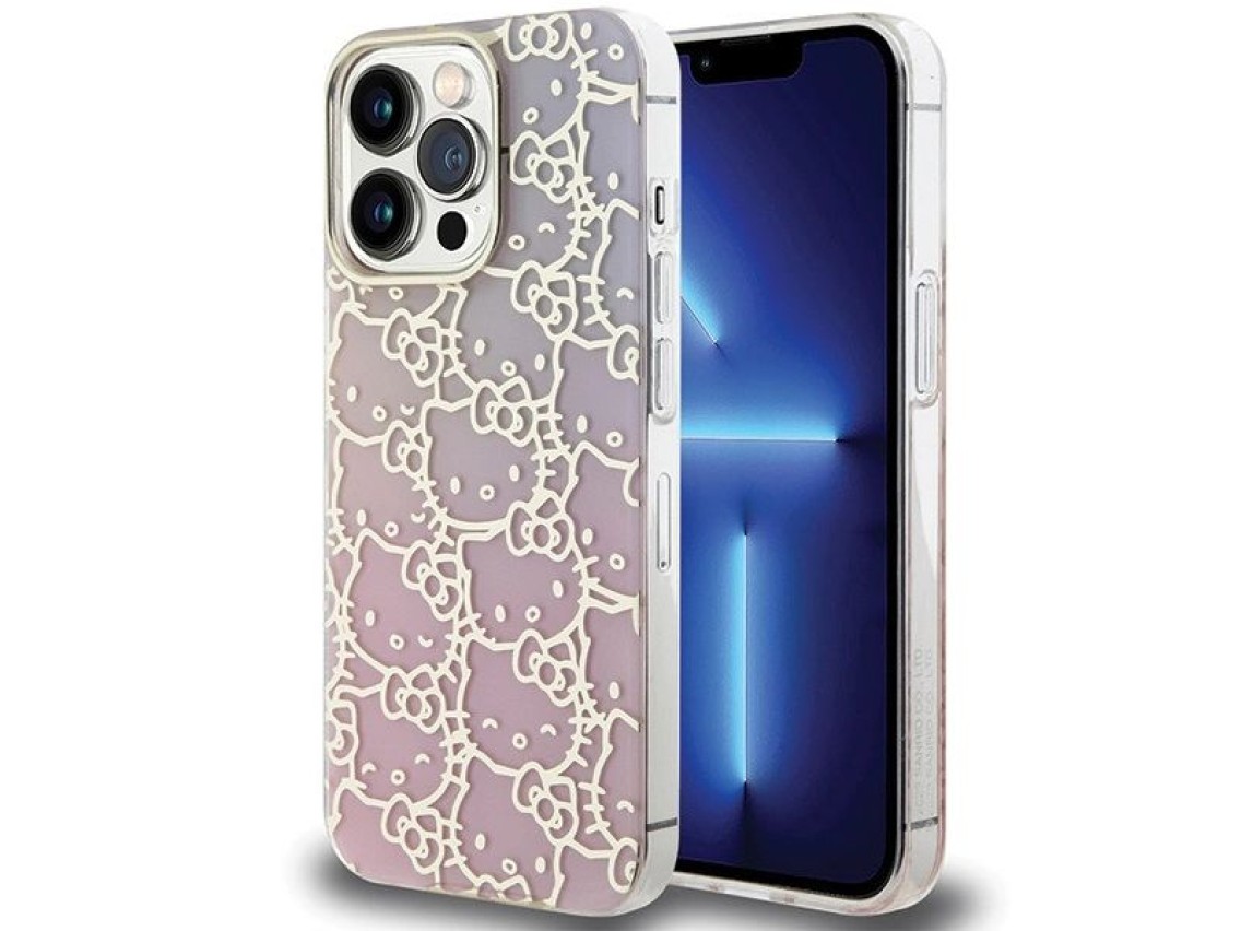 Hello Kitty IML Gradient Electrop Crowded Kitty Head case for iPhone 13 Pro / 13 - pink